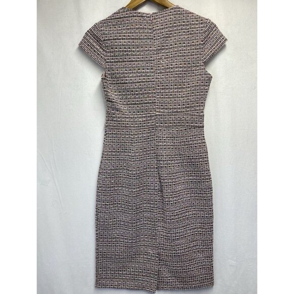 GRACE KARIN Cap Sleeve Queen Neck Tweed Body-con Pencil Dress Women Small Pink - Picture 2 of 16